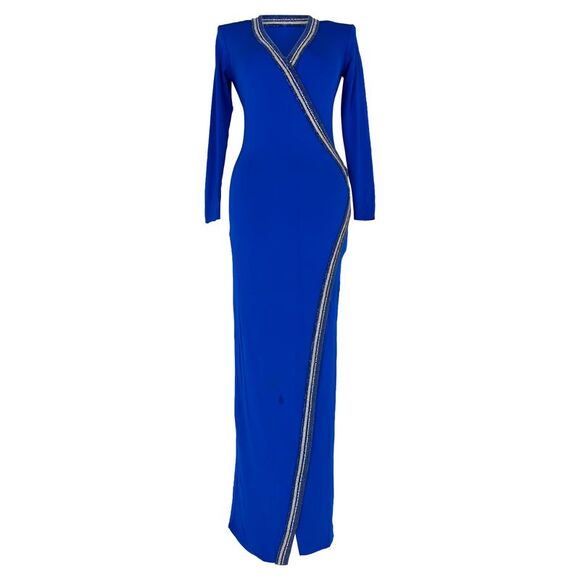 Balmain Dresses & Skirts - Balmain Crystal-Embellished wrap-Effect Maxi Dress in Blue Viscose